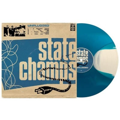 State Champs Unplugged album cover with blue & white swirl vinyl record