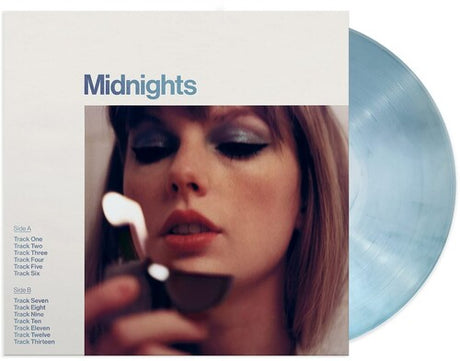 Taylor Swift - Midnights Moonstone Blue Edition album cover with light blue marble vinyl record