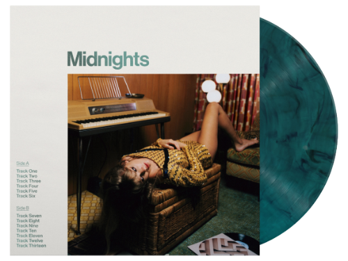 Taylor Swift - Midnights Jade Green Edition album cover with jade green marble vinyl record