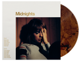 Taylor Swift - Midnights Mahogany Edition album cover with mahogany marble vinyl record