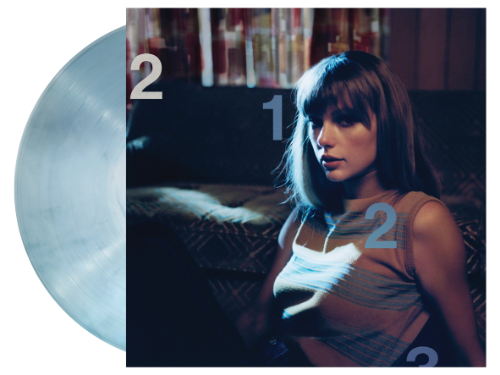 Taylor Swift - Midnights Moonstone Blue Edition back of album cover with light blue marble vinyl record
