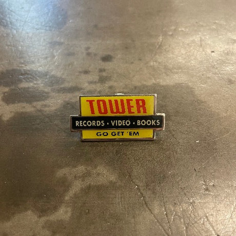 Tower Records Enamel Pin - Front image "Tower Records Video Books Go Get Em"