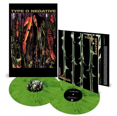 Type O Negative - October Rust album cover with poster and 2 green & black mixed color vinyl records