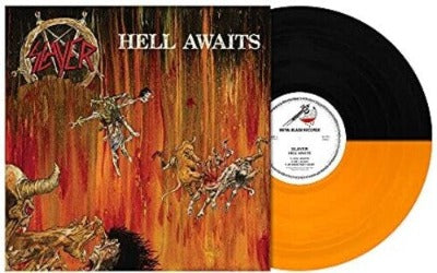 Slayer Hell Awaits Album Cover and Ltd Edition Orange/Black Split Vinyl